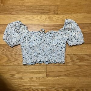 Aritzia Sunday Best Sinatra Blue Floral Smocked Crop Top